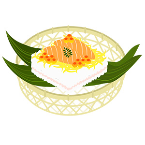 フリー素材 イラスト おひなさま お雛様 雛祭り ちらし寿司 手まり寿司 はまぐりのお吸い物 春 無料 商用可 PNG