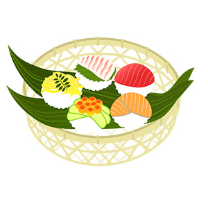 フリー素材 イラスト おひなさま お雛様 雛祭り ちらし寿司 手まり寿司 はまぐりのお吸い物 春 無料 商用可 PNG