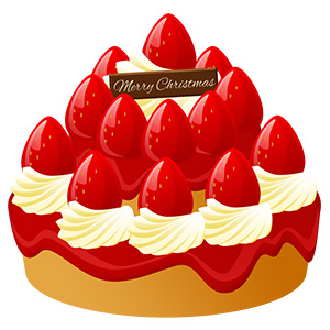 フリー素材 イラスト 冬 クリスマス ケーキ イチゴケーキ X'mas 無料 商用可 PNG