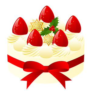 フリー素材 イラスト 冬 クリスマス ケーキ イチゴケーキ ショートケーキ 生クリーム X'mas 無料 商用可 PNG
