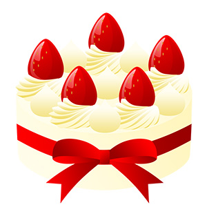 フリー素材 イラスト 冬 クリスマス ケーキ イチゴケーキ ショートケーキ 生クリーム X'mas 無料 商用可 PNG