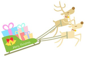 フリー素材 イラスト 冬 クリスマス トナカイ そり プレゼント X'mas 無料 商用可 PNG