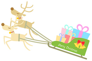フリー素材 イラスト 冬 クリスマス トナカイ そり プレゼント X'mas 無料 商用可 PNG